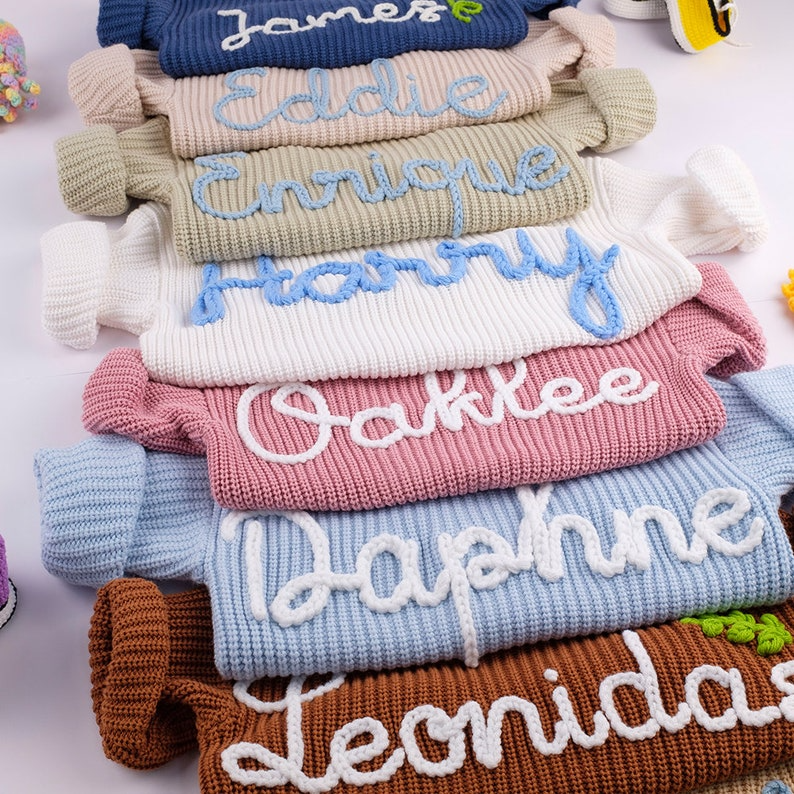 Custom Name Baby Sweaters Personalized Hand Embroidered Name Baby Swe
