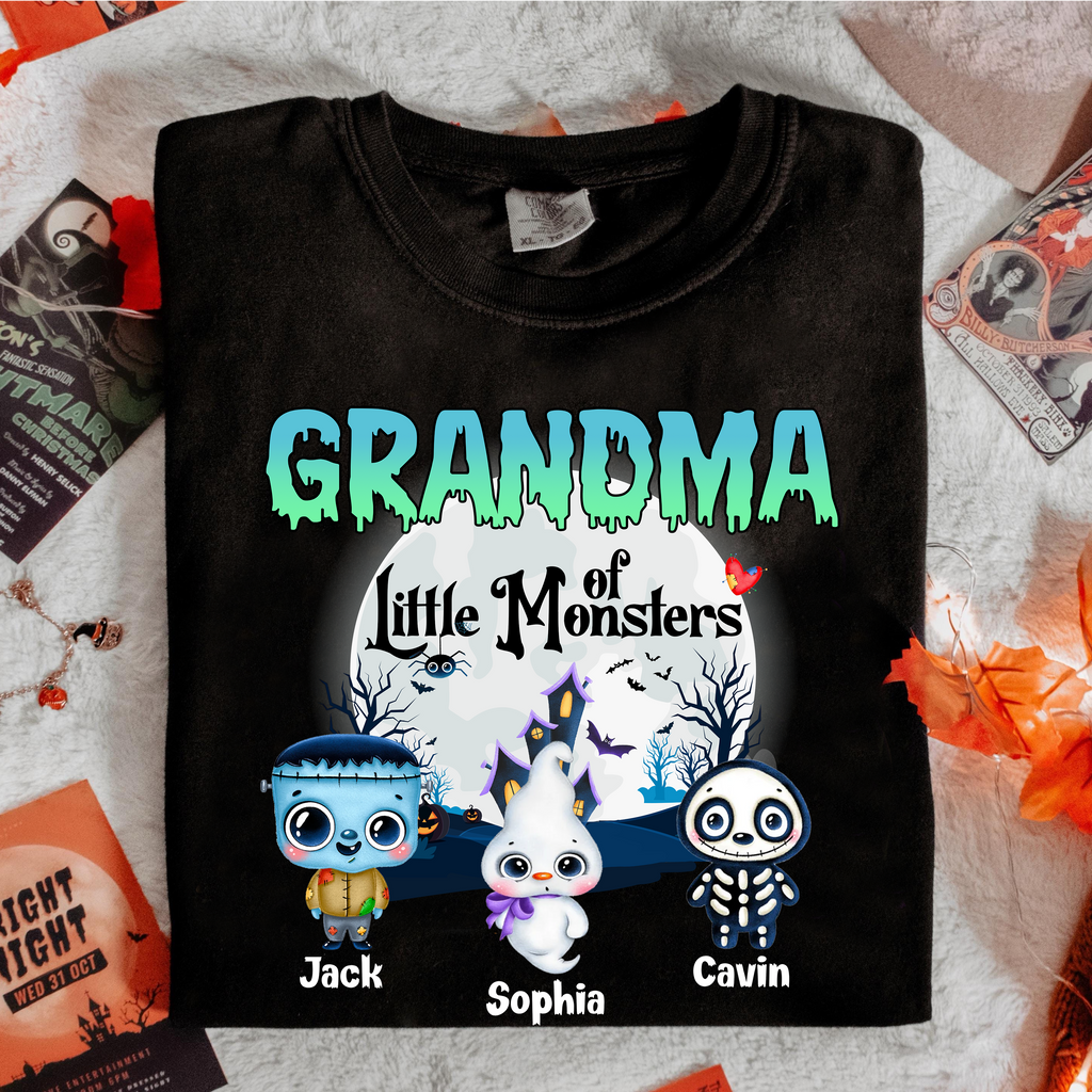 Custom Grandma Halloween Shirt – Little Monsters Design with Kid Names